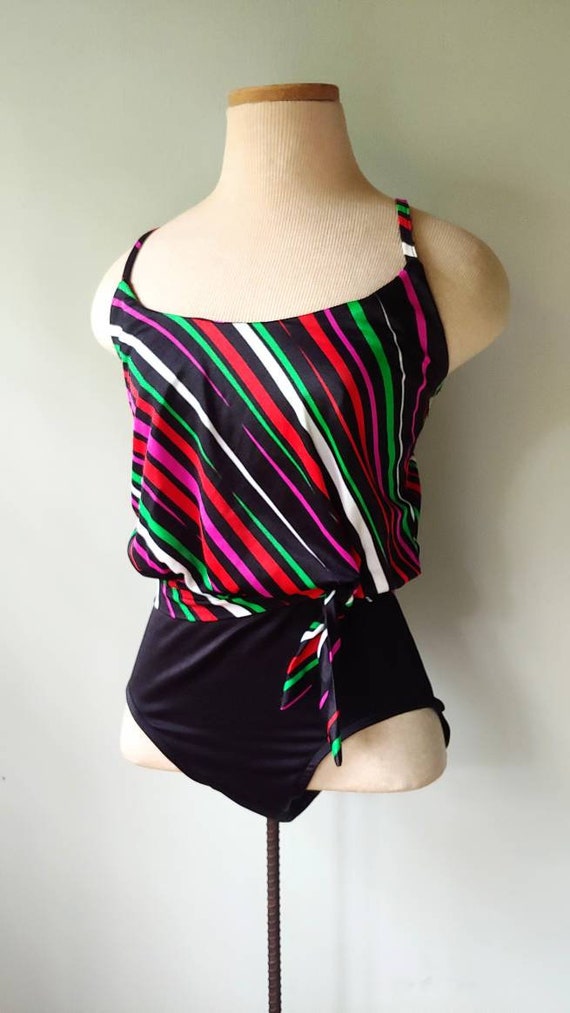 Vintage 70s / 80s Retro Black & Colorful Striped … - image 3