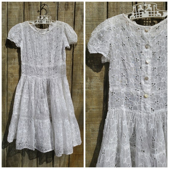 Vintage Little Girls White Ruffle Tea Party Lawn … - image 1