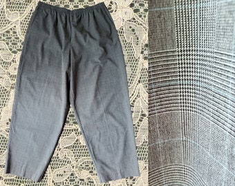 Pantalón Vintage 90s Gris Cuadros Casual Cropped Talla 18W XL 2X