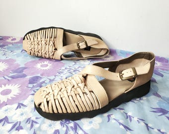 Vintage Women s 9 Nimrod Brown Leather Strappy Sandals Etsy