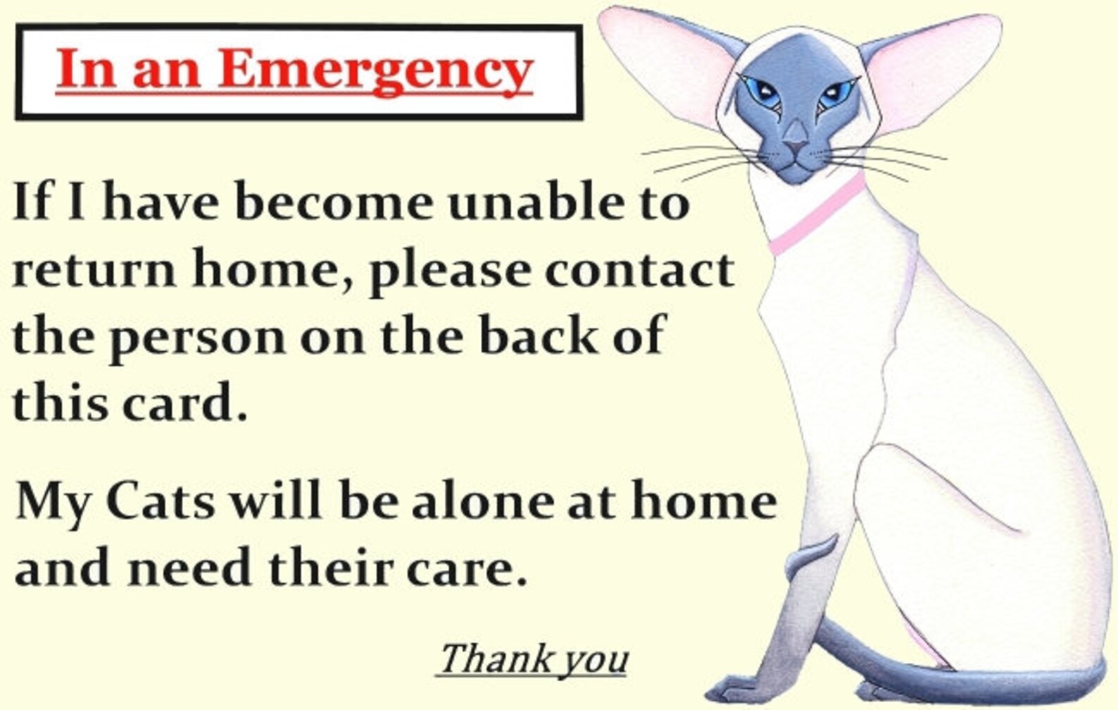 Siamese Cat Home Alone Alert Emergency Cards X2 - Etsy UK