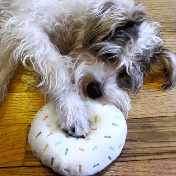 Ready to ship: NYC Donut Dog Toy w/ Squeaker (Ivory / Multi-color)