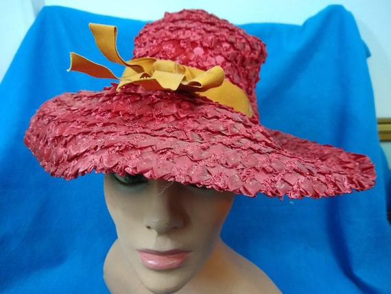 1960s Bernallen Modes  Women's Maroon Straw Hat S… - image 2