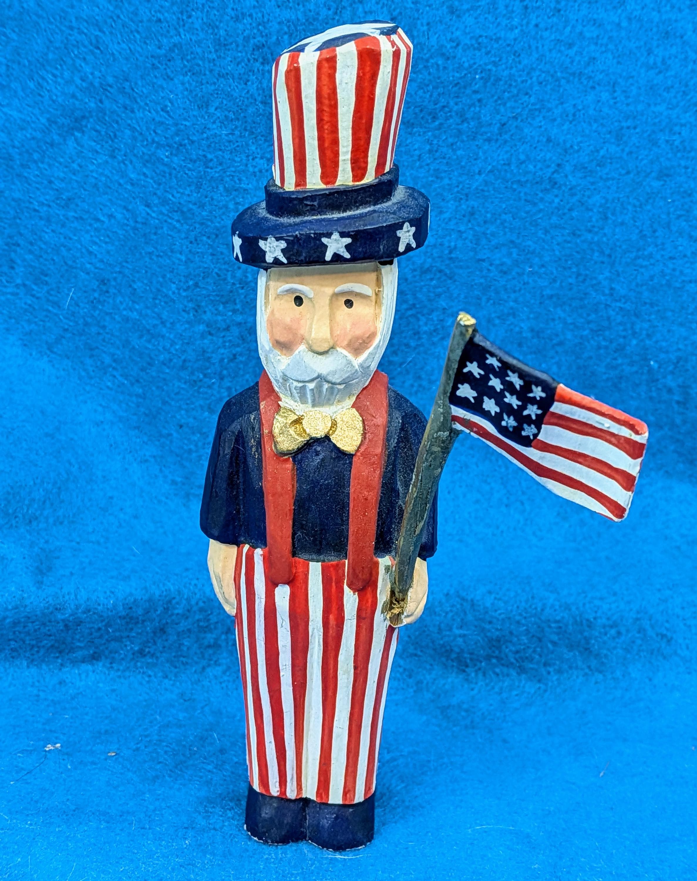 James Haddon Wood Hand Carved 6.5” Uncle Sam Figurine Patriotic