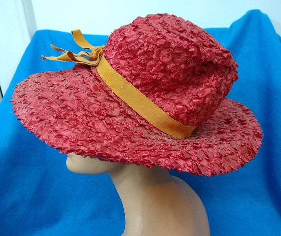 1960s Bernallen Modes  Women's Maroon Straw Hat S… - image 3