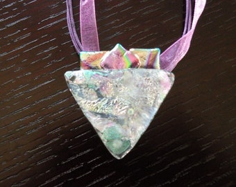 Handmade Dichroic Glass Fused Necklace, Purple Ice Wearable Art Pendant, Unique Jewelry