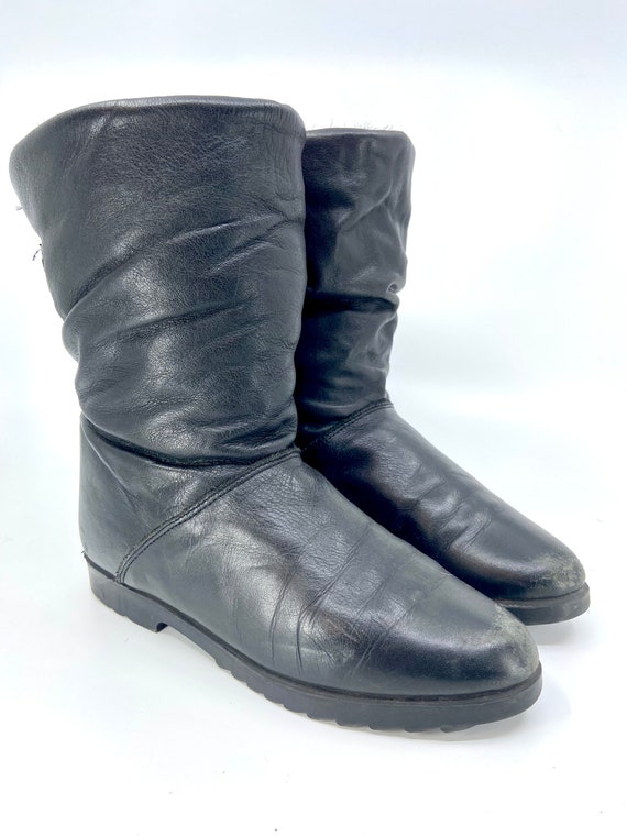 Size 6.5 Black Leather Winter Boots // Black Leat… - image 6
