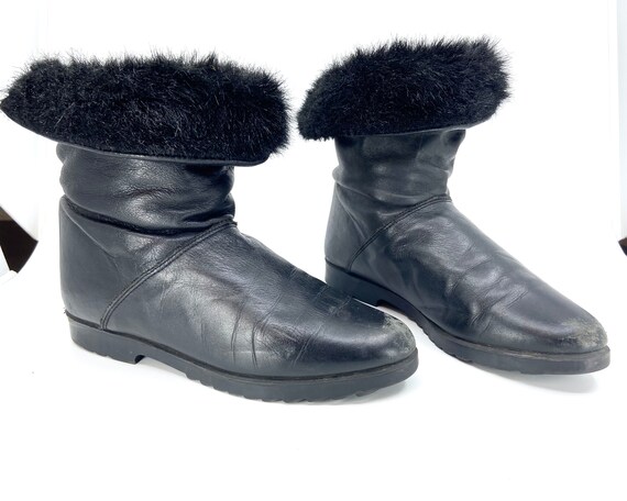 Size 6.5 Black Leather Winter Boots // Black Leat… - image 9