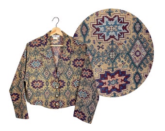 Large Southwestern Tapestry Jacket // Large Tan / Brown Bolero Jacket // Cropped Southwestern Jacket // Cropped Tapestry Jacket // 0718