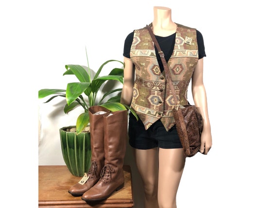 Large Brown Southwestern Vest // Tan Southwestern… - image 2