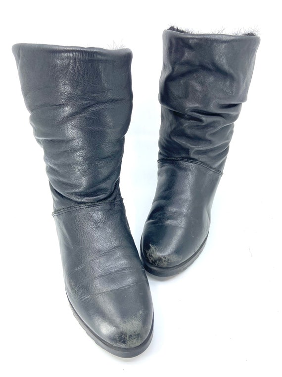 Size 6.5 Black Leather Winter Boots // Black Leat… - image 5