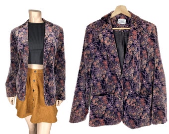 Purple & Pink Floral Velvet Blazer // Women's Small Floral Blazer // 90s Blazer // Office Wear // 1282