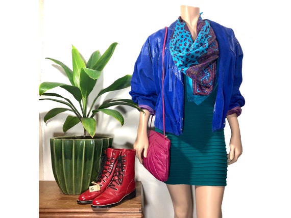Blue Suede Fringe Leather Jacket // Blue Fringe Le