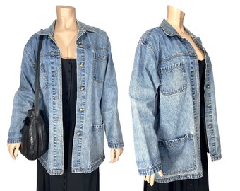 Oversized Jean Jacket with 4 Big Pockets // Medium Large Oversized Denim Jacket // 1380