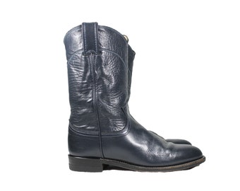 Size 6 Blue Leather Justin Cowboy Boots // Blue Leather Western Boots // Blue Cowboy Boots // 0057