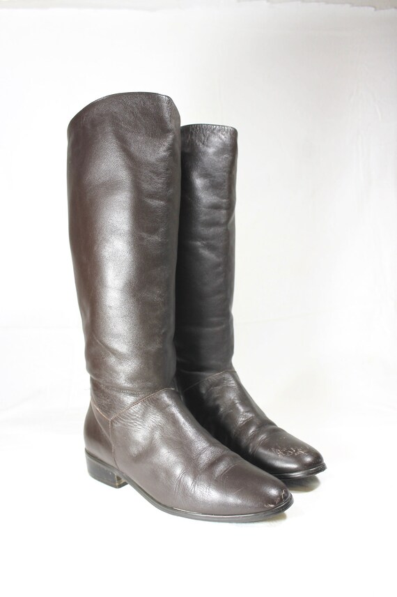 Size 7 Dark Brown Tall Leather Boots // Tall Brow… - image 3