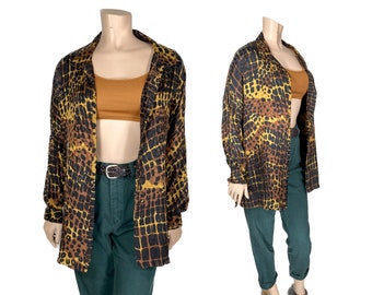 Leopard Print Shirt // Large Shimmery Blotchy Leopard Print Button Down Shirt // Oversized Shirt // 1206