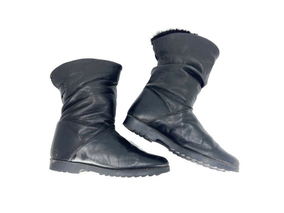 Size 6.5 Black Leather Winter Boots // Black Leat… - image 1