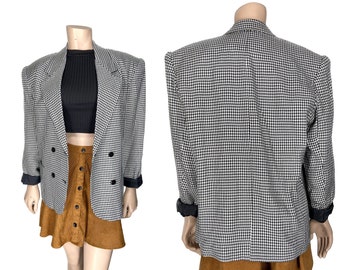 Black & White Houndstooth Blazer // Oversized Boxy Blazer // Women's Office Wear Funky Blazer // Size Medium // 1391