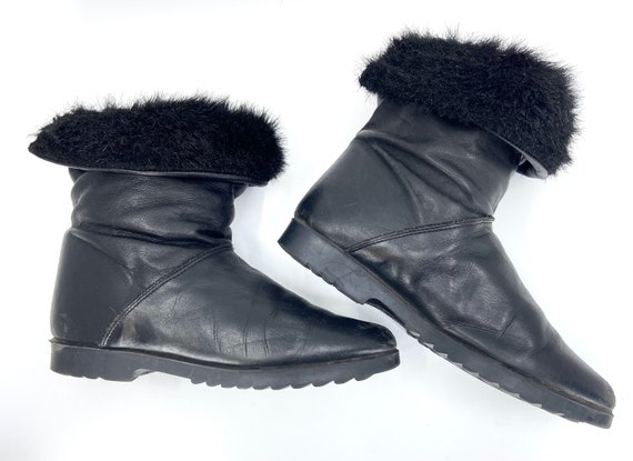 Size 6.5 Black Leather Winter Boots // Black Leat… - image 8
