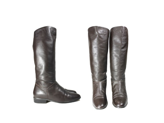Size 7 Dark Brown Tall Leather Boots // Tall Brow… - image 1