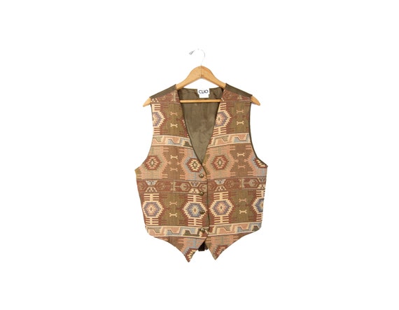 Large Brown Southwestern Vest // Tan Southwestern… - image 3