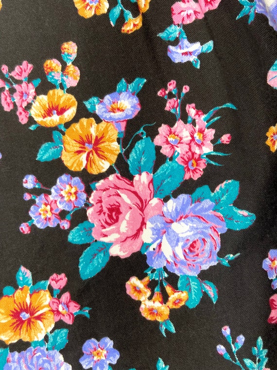 XL Black Floral Print Skirt // Vintage 90s Floral… - image 6