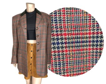 Red & Green Plaid Pendleton Blazer - Oversized Plaid Wool Blazer - Women's Size Medium // Red and Green Plaid Blazer // 1393