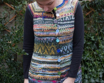 Handmade knitted natural Merino wool long maxi sweater vest