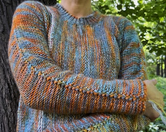 Handgestrickter Batik-Merino-Wollpullover, weicher, leichter Pullover