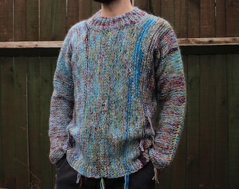 Handgestrickter Pullover aus blauer Merinowolle von bester Qualität
