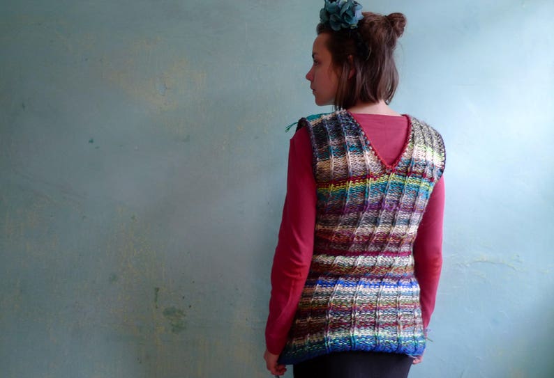 Handmade striped wool sweater vest sweater without sleeves