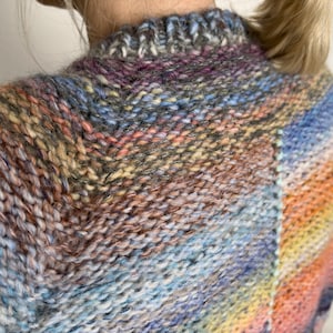 Handmade knitted natural wool bright and colourful oversized sweater