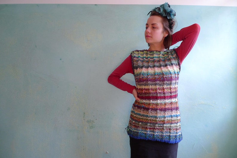 Handmade striped wool sweater vest sweater without sleeves
