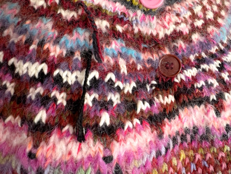 Handmade knitted Icelandic style Fair Isle pink and blue Merino wool and KidMohair sweater image 9