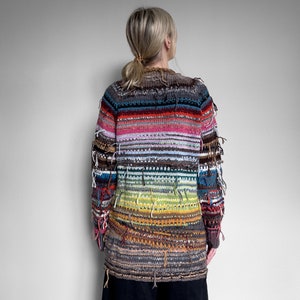 Handmade knitted bright and colourful Merino wool and Alpaca wool striped rainbow cardigan with buttons zdjęcie 8