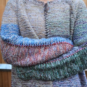 Handmade knitted oversized unisex natural wool jumper in grey and blue