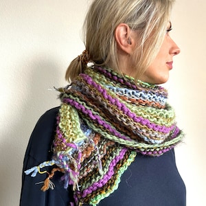 Handmade knitted mixed wool colourful striped scarf