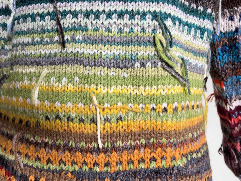 Handmade knitted bright and colourful Merino wool and Alpaca wool striped rainbow cardigan with buttons image 9