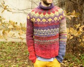 Handmade bright and colorful Icelandic style sweater