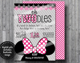 Oh Twodles | Party Invitation | FREE Thank you Card | Toodles Minnie Mouse | Girls Second Birthday | Party Printable | Digital File | Pink