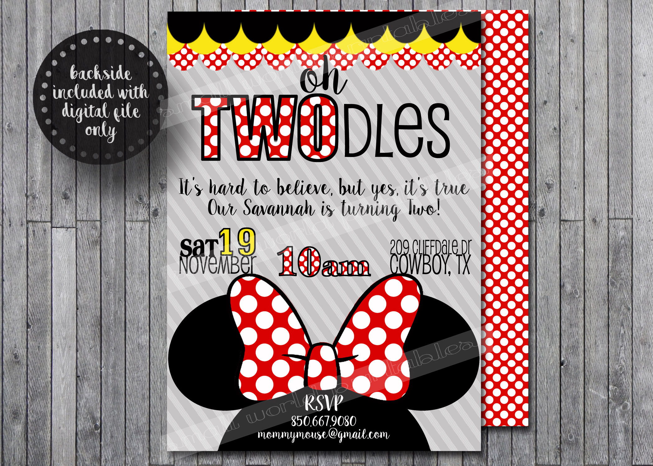 Oh TWOdles invitations | Minnie Mouse | Girls Birthday Party | Printa…