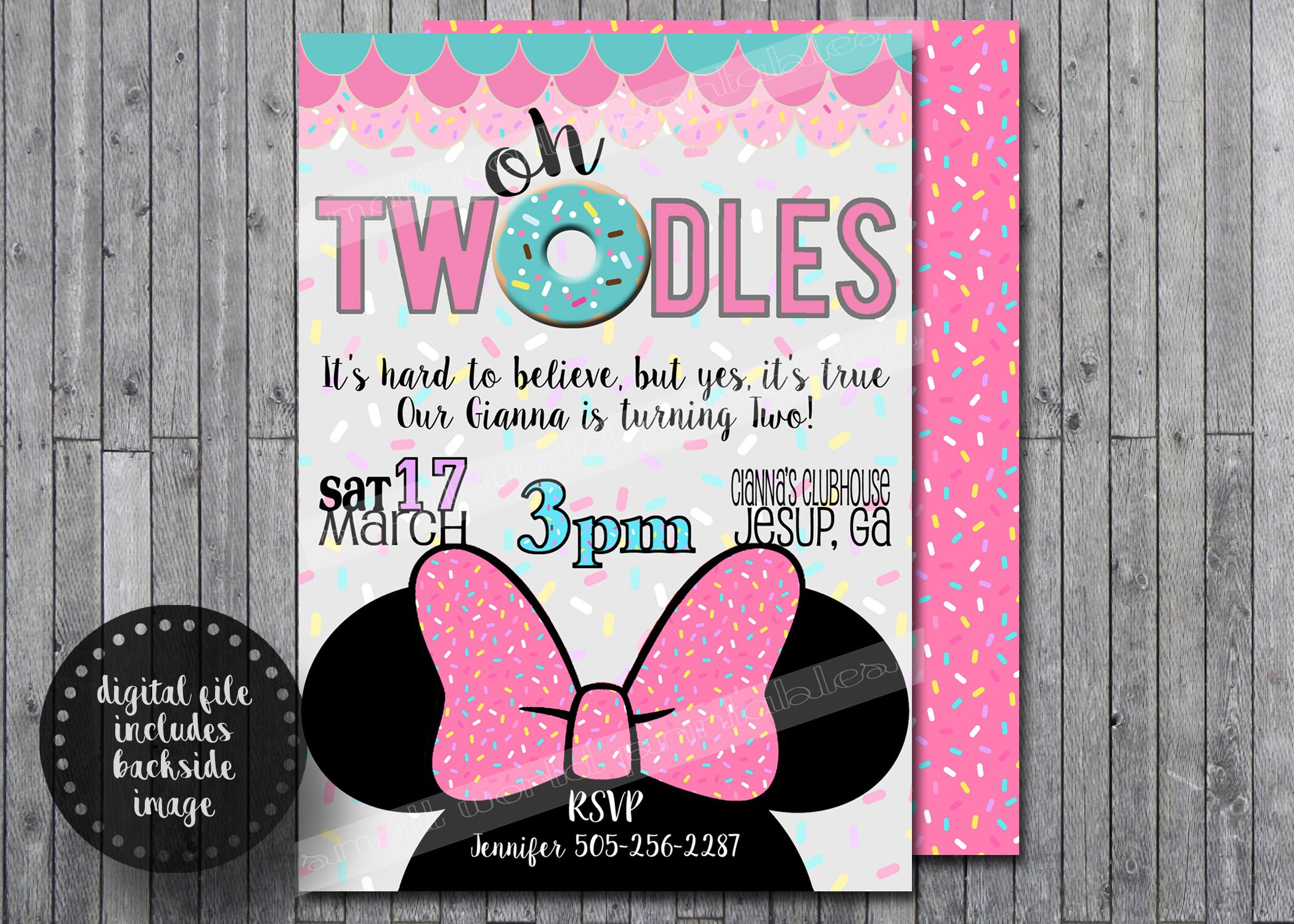 Oh Twodles Donuts Invitations | FREE Thank you Cards | Minnie Mouse G…