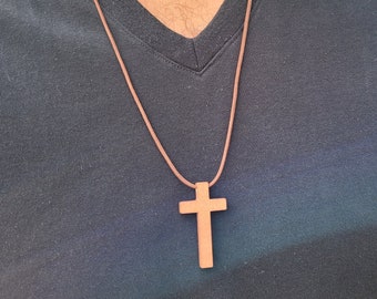 Mens Wooden cross - Mens Black Wood Cross Necklace - Wood cross