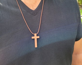 Mens Wooden cross - Mens Black Wood Cross Necklace - Wood cross