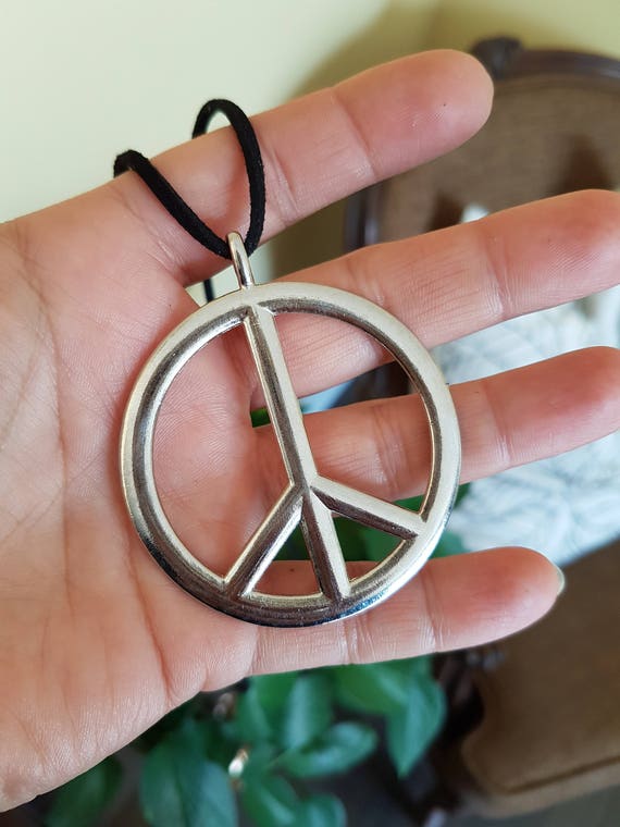 Celebrity Necklace Large Peace Sign on Suede Cord Long Etsy