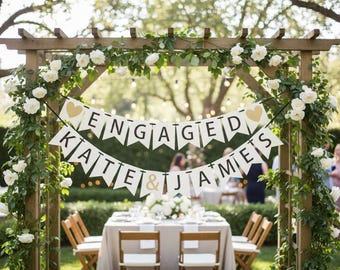 Personalized Engagement Banner – Glitter Gold, Cardstock Party Decoration