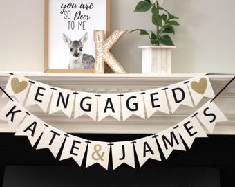 engagement party decorations - bridal shower banner - personalized engagement decorations - engagement banner - Engaged - name banner set