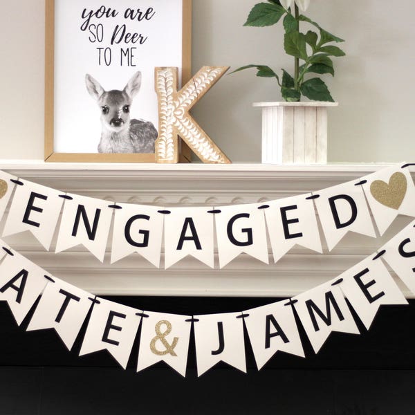 engagement party decorations - bridal shower banner - personalized engagement decorations - engagement banner - Engaged - name banner set