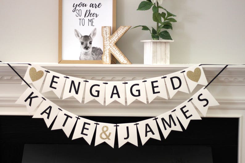 engagement party decorations bridal shower banner personalized engagement decorations engagement banner Engaged name banner set image 1